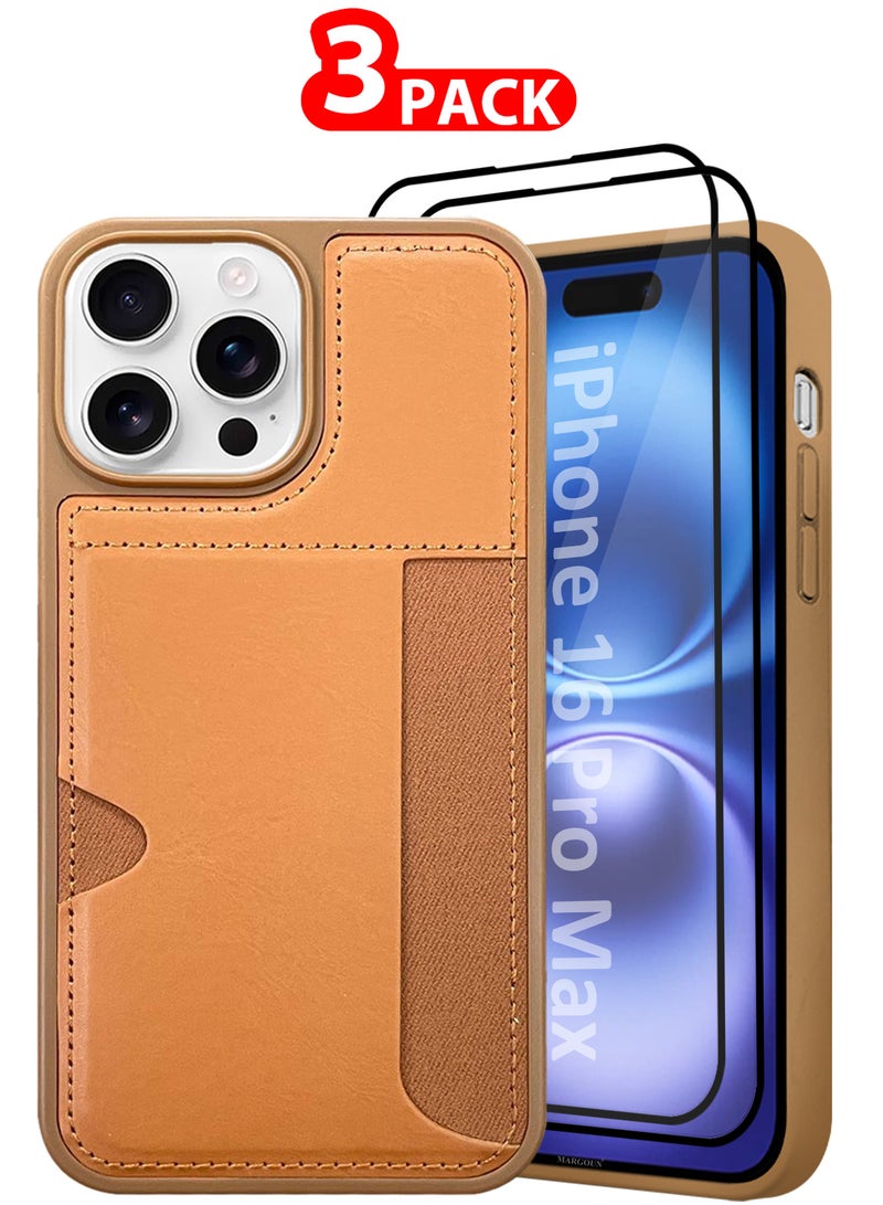 MARGOUN iPhone 16 Pro Max 3Packs Case Leather Antifingerprint Cover with Wallet Card Slot Shell, Side Insert Card Holder, Anti Fall Protection Brown-3  - Image 1
