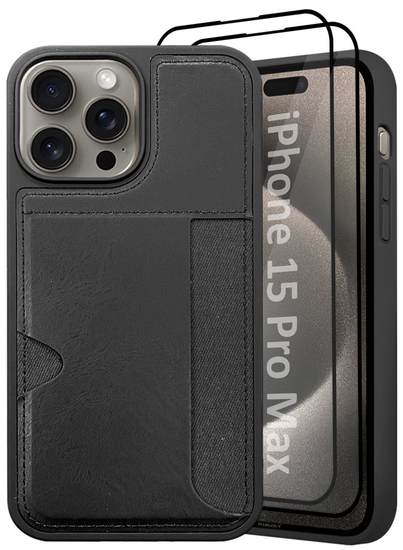 MARGOUN iPhone 15 Pro Max 3Packs Case Leather Antifingerprint Cover with Wallet Card Slot Shell, Side Insert Card Holder, Anti Fall Protection - Black-3 - Image 4