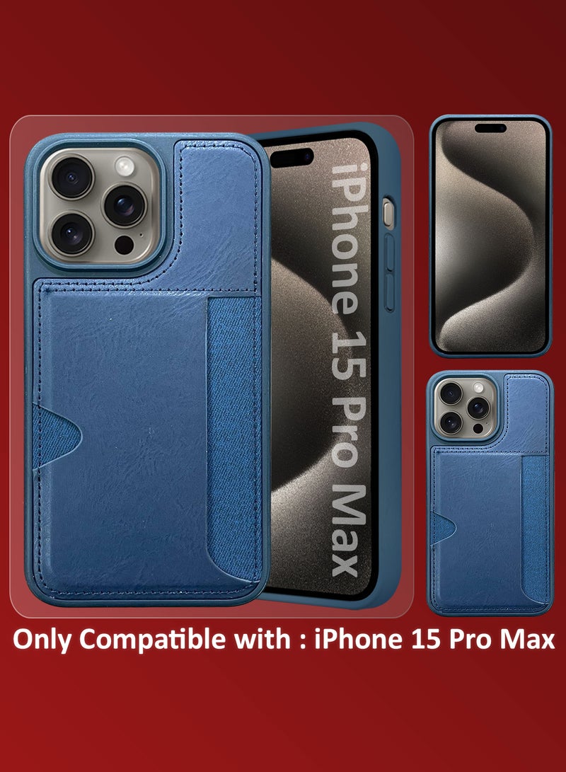 MARGOUN iPhone 15 Pro Max 2Packs Case Leather Antifingerprint Cover with Wallet Card Slot Shell, Side Insert Card Holder, Anti Fall Protection - Blue Blue-2  - Image 5