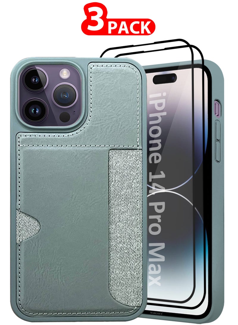 MARGOUN iPhone 14 Pro Max 3Packs Case Leather Antifingerprint Cover with Wallet Card Slot Shell, Side Insert Card Holder, Anti Fall Protection Grey-3  - Image 1