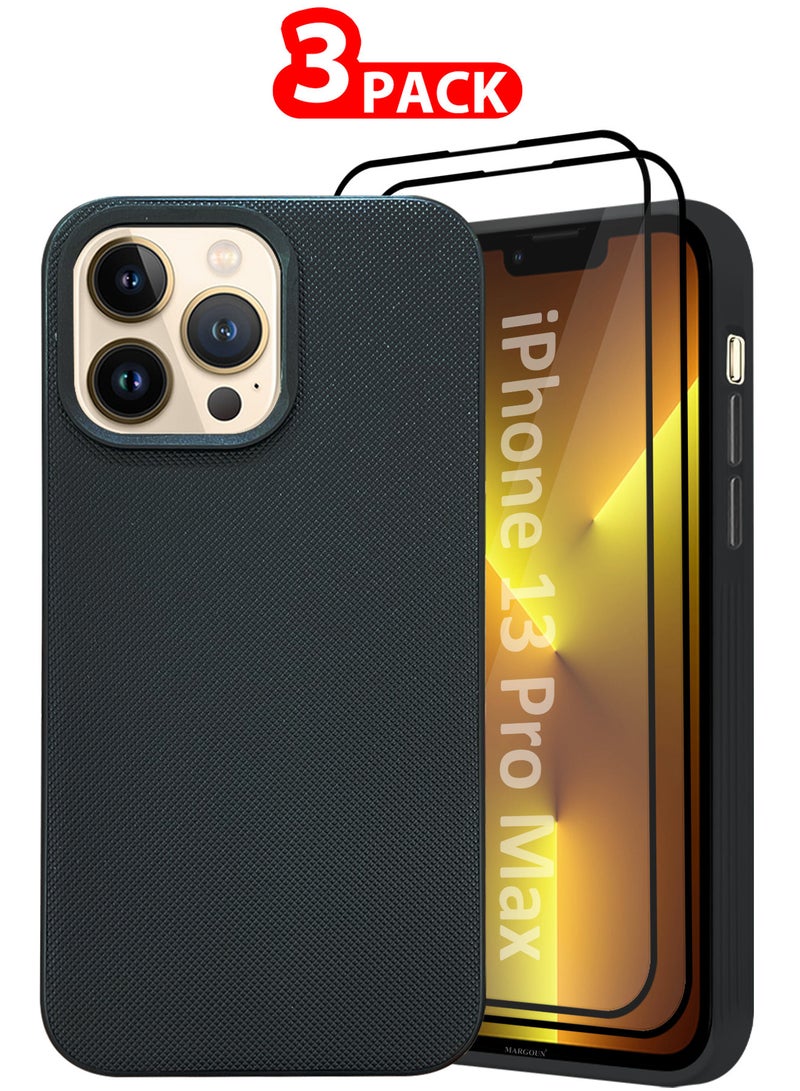 MARGOUN iPhone 13 Pro Max 3 Pack Vegan Leather Case, 1 Cover with 2 Screen Protectors, Slim Fit, Raised Edges for Camera and Screen Protection Black-3 - Image 1