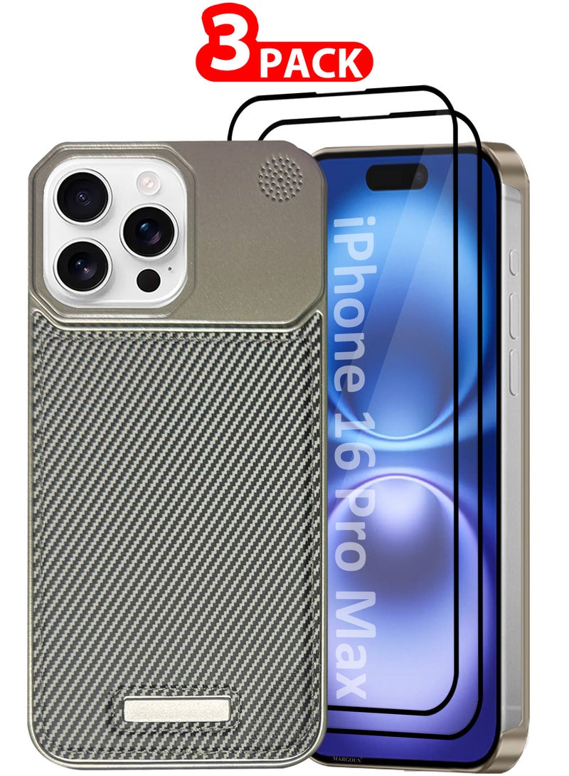 MARGOUN iPhone 16 Pro Max 3 Pack Case Leather Metal Design, Slim Lightweight Minimalist Cover,1 Case 2 Screen Protectors Carbon Grey-3  - Image 1