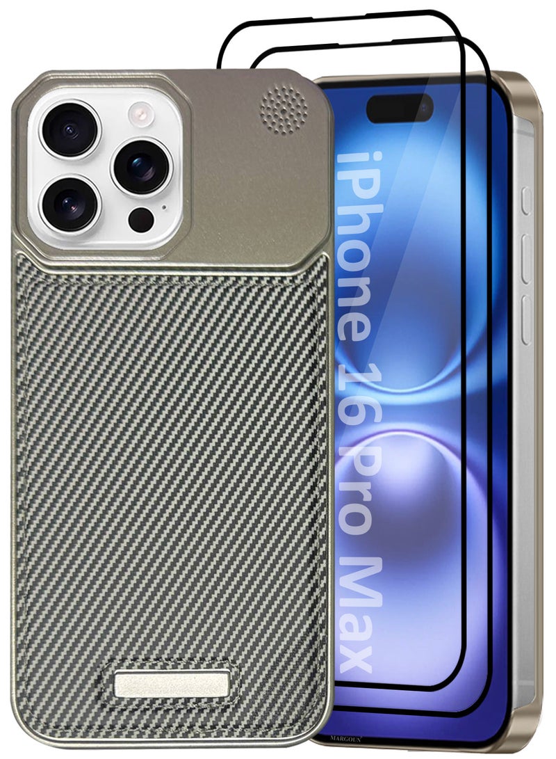 MARGOUN iPhone 16 Pro Max 3 Pack Case Leather Metal Design, Slim Lightweight Minimalist Cover,1 Case 2 Screen Protectors Carbon Grey-3  - Image 2
