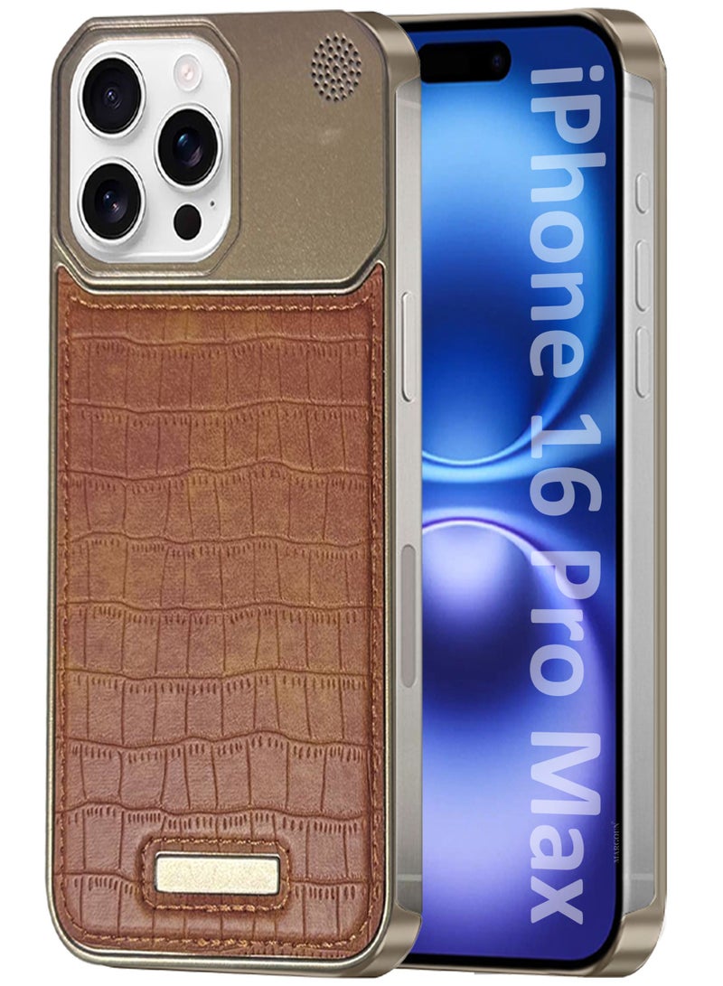 MARGOUN iPhone 16 Pro Max Case Leather Metal Design, Slim Lightweight Minimalist Cover Brown-1 - Image 1