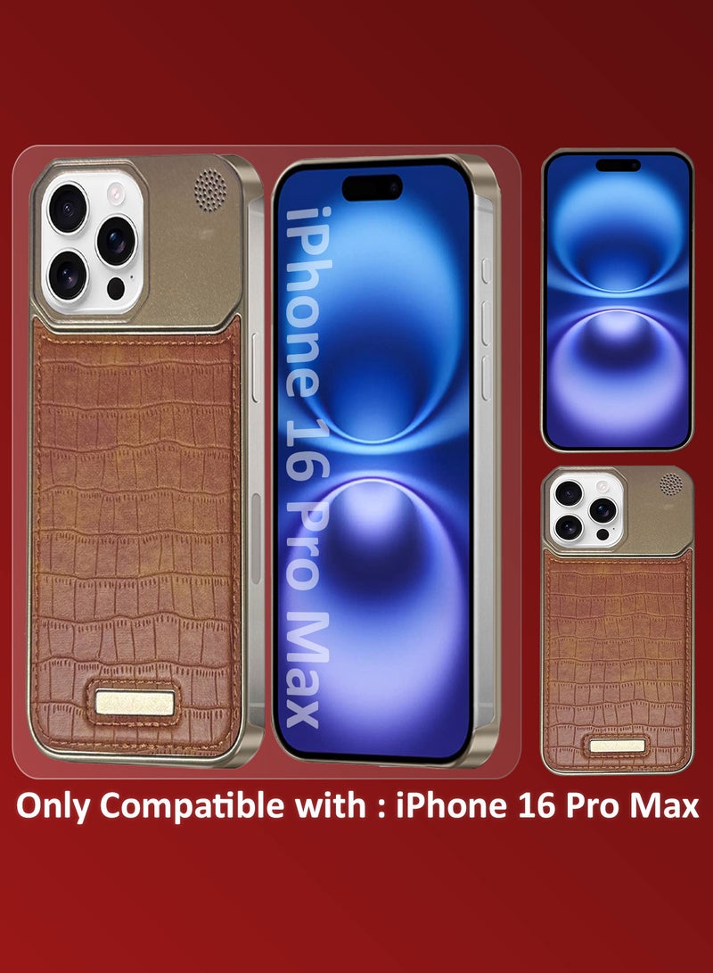 MARGOUN iPhone 16 Pro Max Case Leather Metal Design, Slim Lightweight Minimalist Cover Brown-1 - Image 2