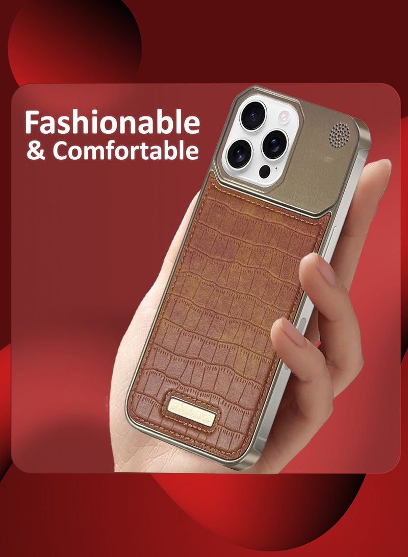 MARGOUN iPhone 16 Pro Max Case Leather Metal Design, Slim Lightweight Minimalist Cover Brown-1 - Image 3