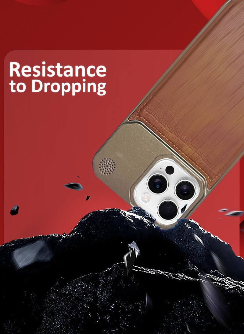 MARGOUN iPhone 16 Pro Max Case Leather Metal Design, Slim Lightweight Minimalist Cover Brown-1 - Image 5