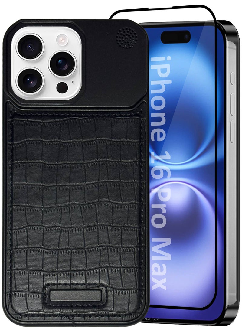 MARGOUN iPhone 16 Pro Max 2 Pack Case Leather Metal Design, Slim Lightweight Minimalist Cover,1 Case 1 Screen Protector Blackish-2  - Image 2