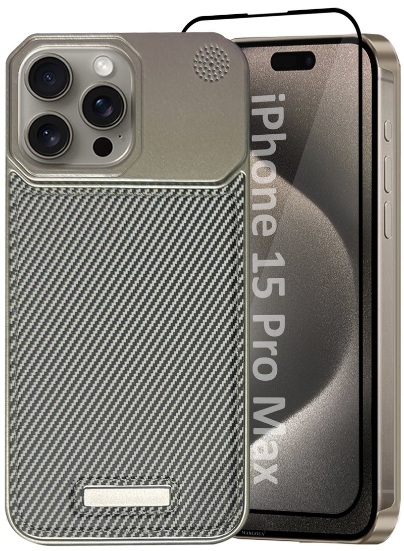 MARGOUN iPhone 15 Pro Max 2 Pack Case Leather Metal Design, Slim Lightweight Minimalist Cover,1 Case 1 Screen Protector Carbon Grey-2  - Image 2