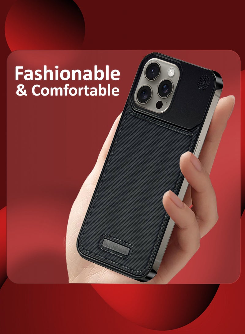 MARGOUN iPhone 15 Pro Max 3 Pack Case Leather Metal Design, Slim Lightweight Minimalist Cover,1 Case 2 Screen Protectors Carbon Black-3  - Image 3