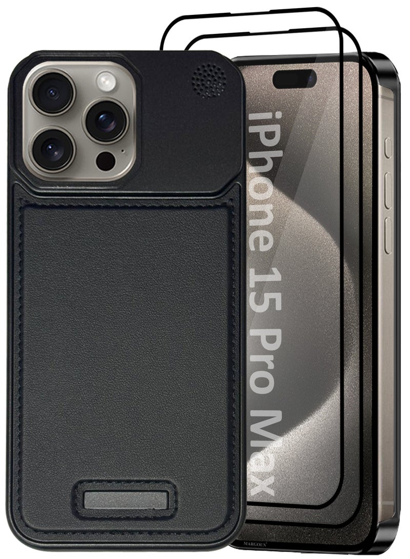 MARGOUN iPhone 15 Pro Max 3 Pack Case Leather Metal Design, Slim Lightweight Minimalist Cover,1 Case 2 Screen Protectors Black-3  - Image 2