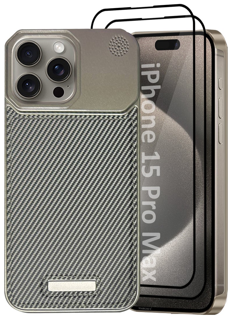 MARGOUN iPhone 15 Pro Max 3 Pack Case Leather Metal Design, Slim Lightweight Minimalist Cover,1 Case 2 Screen Protectors Carbon Grey-3 - Image 2