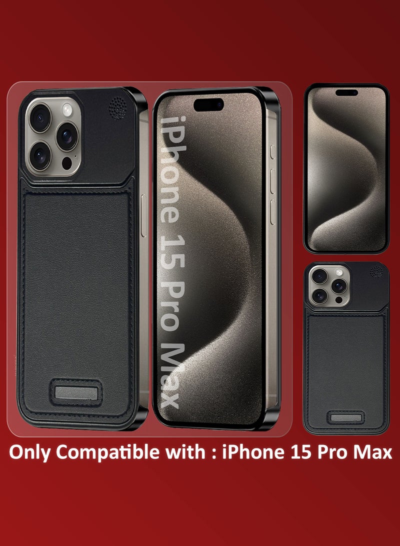 MARGOUN iPhone 15 Pro Max Case Leather Metal Design, Slim Lightweight Minimalist Cover Black-1  - Image 2