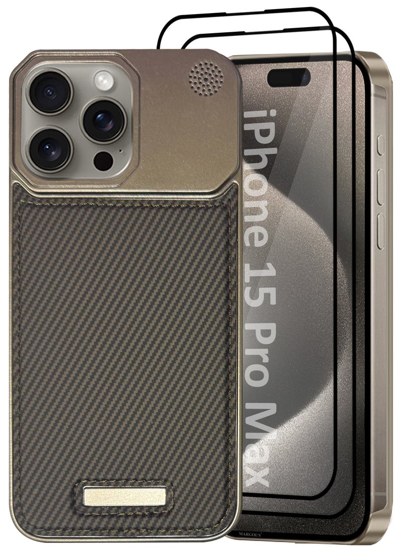 MARGOUN iPhone 15 Pro Max 3 Pack Case Leather Metal Design, Slim Lightweight Minimalist Cover,1 Case 2 Screen Protectors Carbonic Grey-3  - Image 2