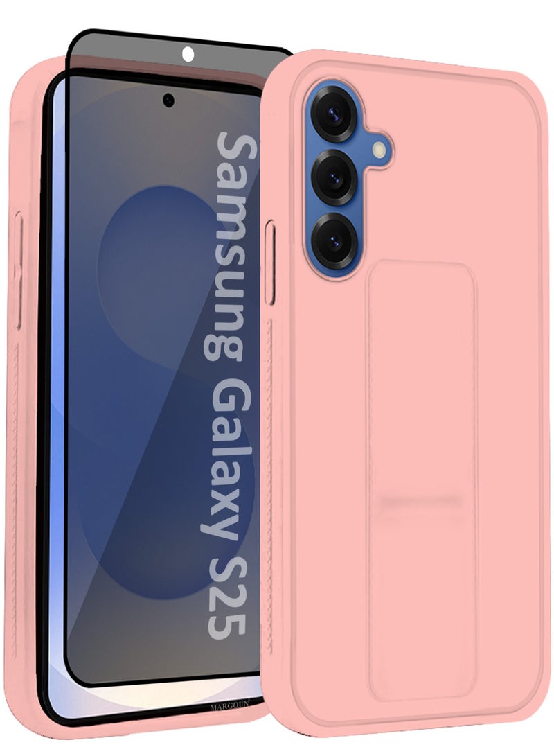 MARGOUN Galaxy S25 2Packs Case Premium Silicone with Stand Function Finger Grip Case Cover with 1 Shock Proof Screen Protector / Pink Pink-2  - Image 4