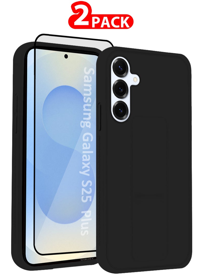 MARGOUN Galaxy S25 Plus 2Packs Case Silicone with Stand Function Shockproof and Anti Scratch Finger Grip Case Cover with 1 Privacy Screen Protector / Black Black-2p - Image 1