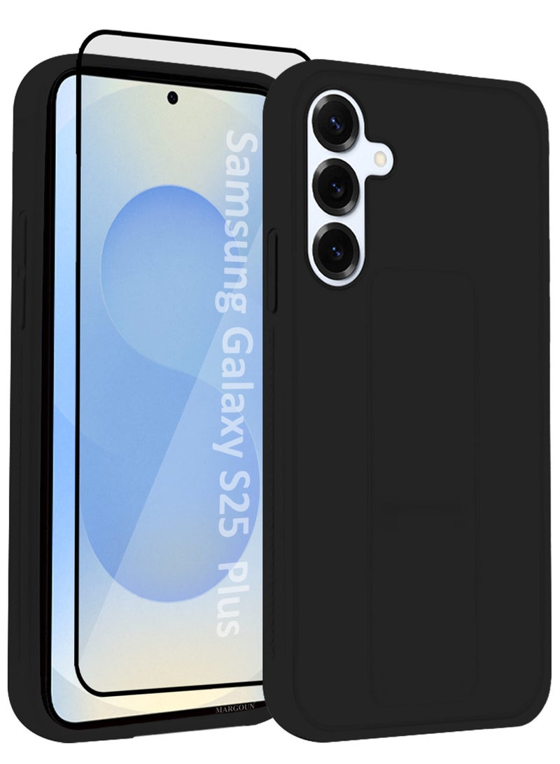 MARGOUN Galaxy S25 Plus 2Packs Case Silicone with Stand Function Shockproof and Anti Scratch Finger Grip Case Cover with 1 Privacy Screen Protector / Black Black-2p - Image 4