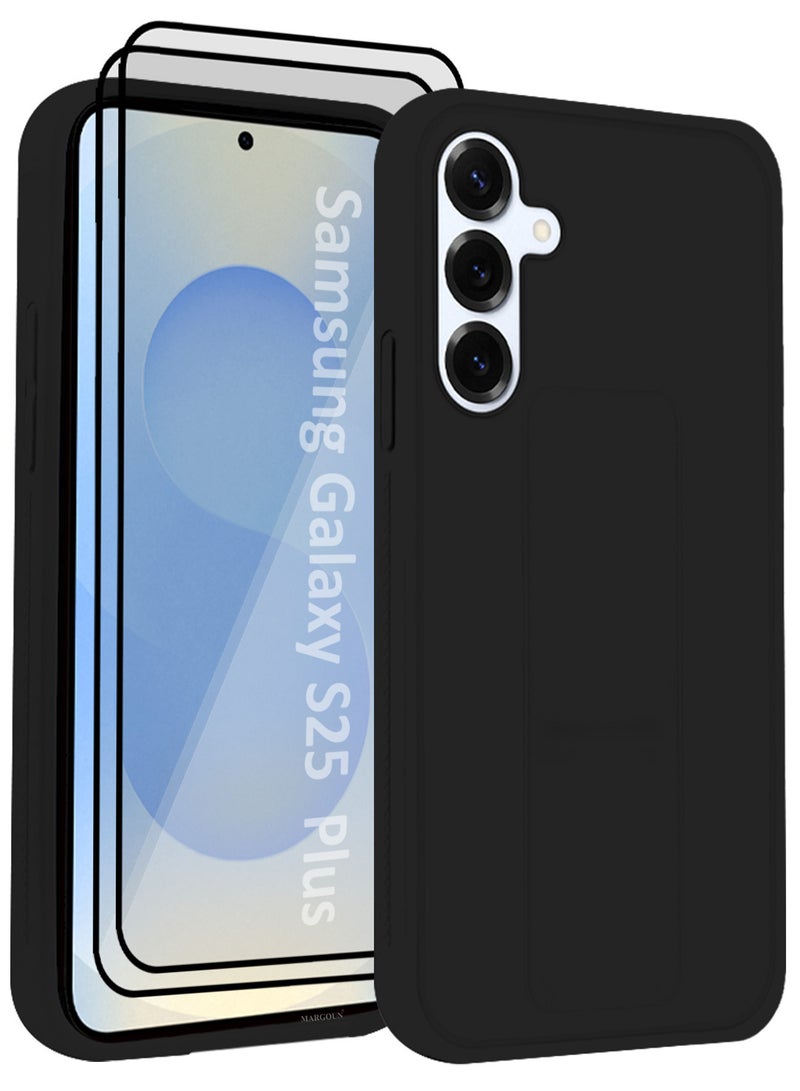 MARGOUN - Galaxy S25 Plus 3Packs Case Silicone with Stand Function Shockproof and Anti Scratch Finger Grip Case Cover with 2 Privacy Screen Protectors / Black Black-3p - Image 1
