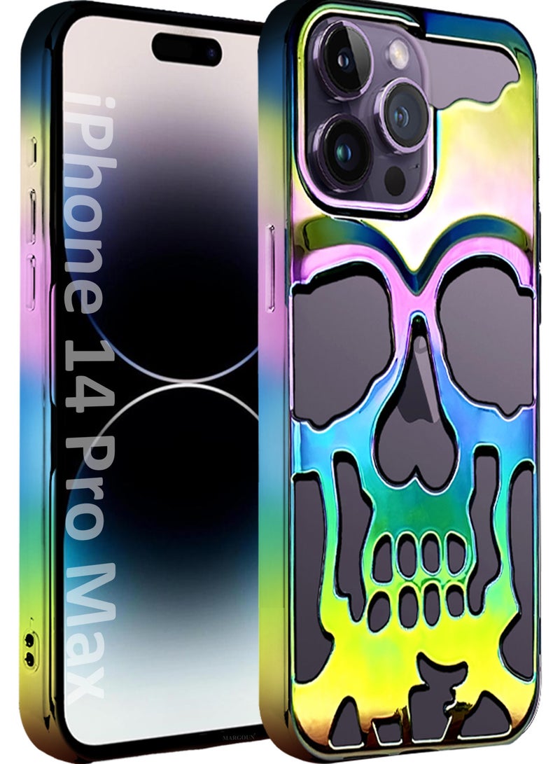 iPhone 14 Pro Max Case Cover Soft TPU and Glossy with Skull Design - Rainbow Rainbow-1s