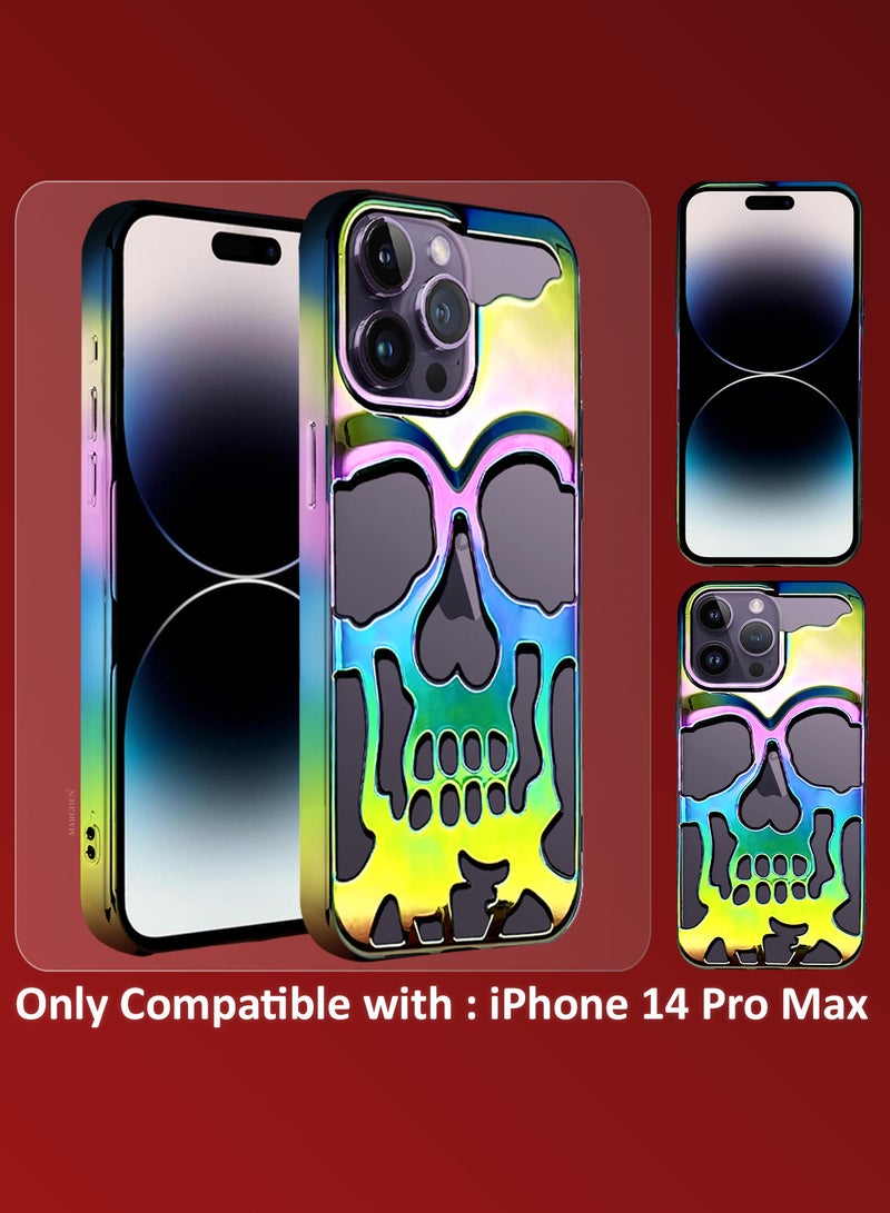 iPhone 14 Pro Max Case Cover Soft TPU and Glossy with Skull Design - Rainbow Rainbow-1s