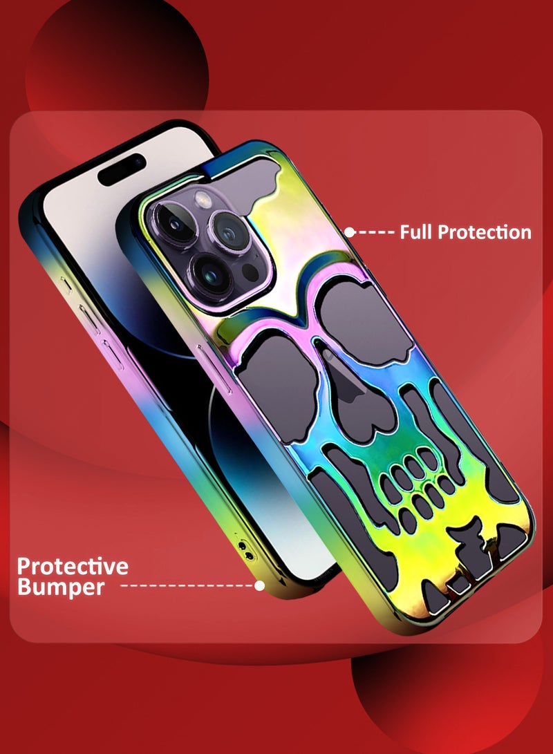 iPhone 14 Pro Max Case Cover Soft TPU and Glossy with Skull Design - Rainbow Rainbow-1s