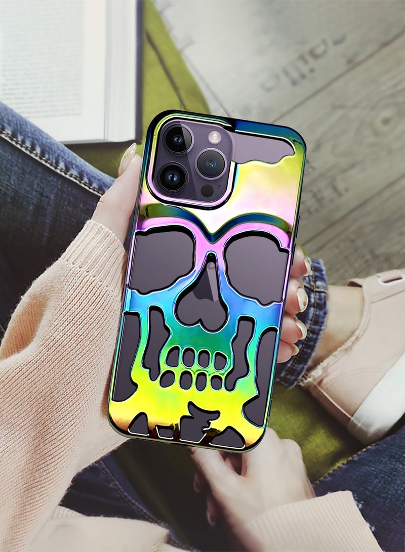 iPhone 14 Pro Max Case Cover Soft TPU and Glossy with Skull Design - Rainbow Rainbow-1s