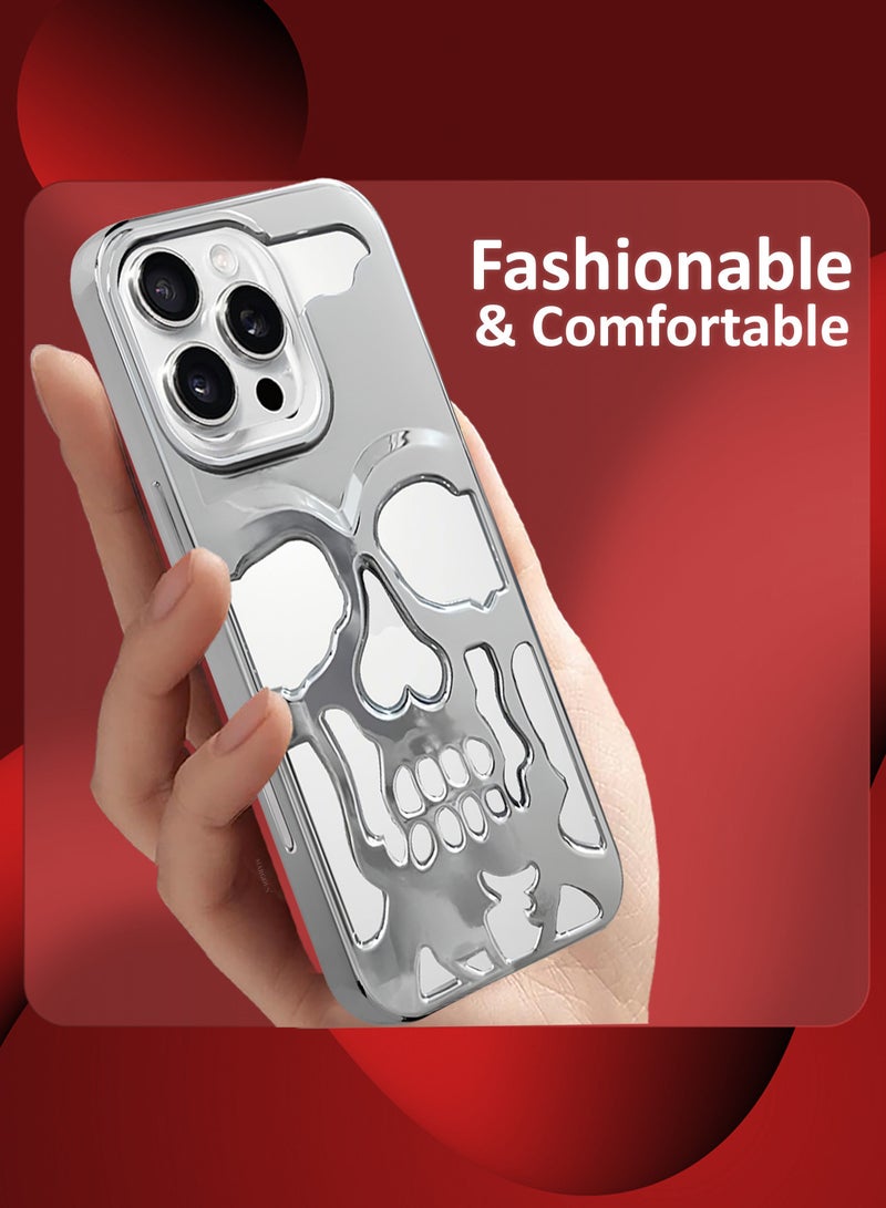 MARGOUN iPhone 16 Pro Max 3Packs Skull Case Cover Soft TPU and Glossy with Two 3D Shockproof Screen Protector - Silver Silver-3s - Image 4