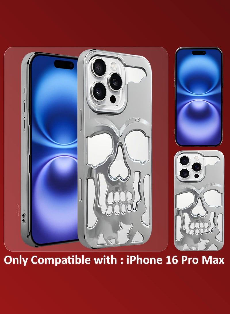 MARGOUN iPhone 16 Pro Max 3Packs Skull Case Cover Soft TPU and Glossy with Two 3D Shockproof Screen Protector - Silver Silver-3s - Image 5