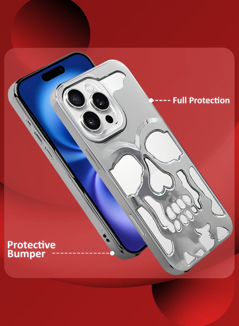 MARGOUN iPhone 16 Pro Max 3Packs Skull Case Cover Soft TPU and Glossy with Two 3D Shockproof Screen Protector - Silver Silver-3s - Image 2
