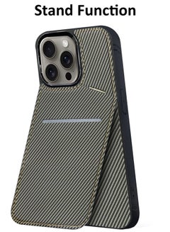 MARGOUN iPhone 15 Pro Max 2Pack Case Leather Cover Card Holder and Kickstand with 1 Screen Protector Tempered Glass for Men Women Phone Case with Carbon Fiber Pattern Grey-2  - Image 2