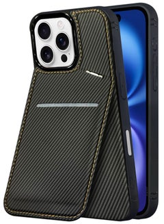 MARGOUN iPhone 16 Pro Max 3Pack Case Leather Cover Card Holder and Kickstand with 2 Screen Protector Tempered Glassfor Men Women Phone Case with Carbon Fiber Pattern Black-3  - Image 3