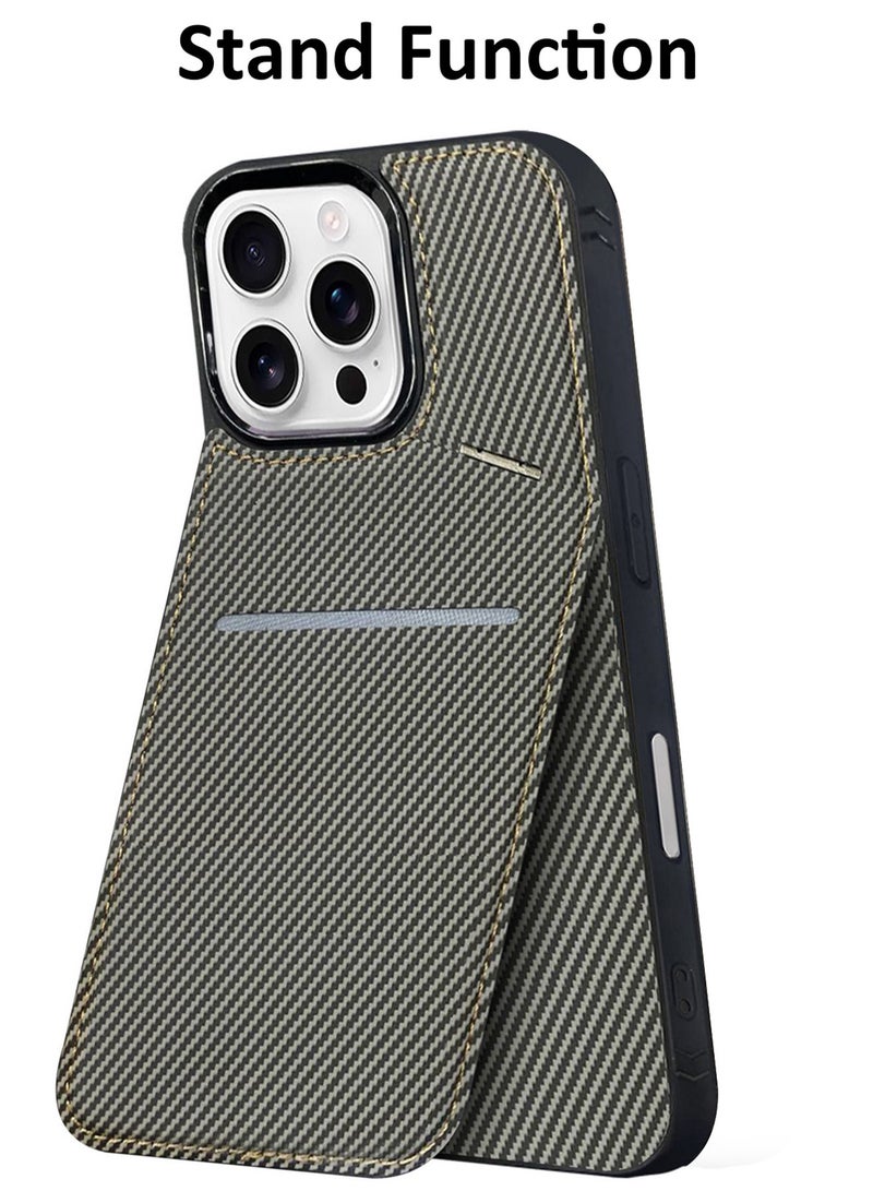 MARGOUN iPhone 16 Pro Max 2Pack Case Leather Cover Card Holder and Kickstand with 1 Screen Protector Tempered Glass for Men Women Phone Case with Carbon Fiber Pattern Grey-2 - Image 2