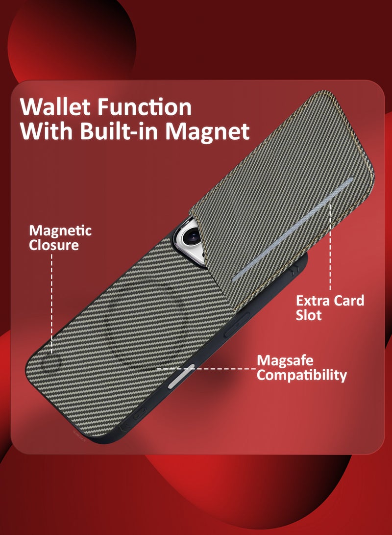 MARGOUN iPhone 16 Pro Max 2Pack Case Leather Cover Card Holder and Kickstand with 1 Screen Protector Tempered Glass for Men Women Phone Case with Carbon Fiber Pattern Grey-2 - Image 3