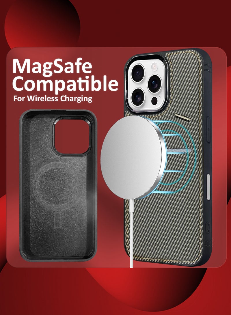 MARGOUN iPhone 16 Pro Max 2Pack Case Leather Cover Card Holder and Kickstand with 1 Screen Protector Tempered Glass for Men Women Phone Case with Carbon Fiber Pattern Grey-2 - Image 4