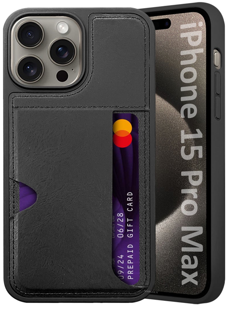 MARGOUN iPhone 15 Pro Max 2Packs Case Leather Antifingerprint Cover with Wallet Card Slot Shell, Side Insert Card Holder, Anti Fall Protection - Black Black-2  - Image 3