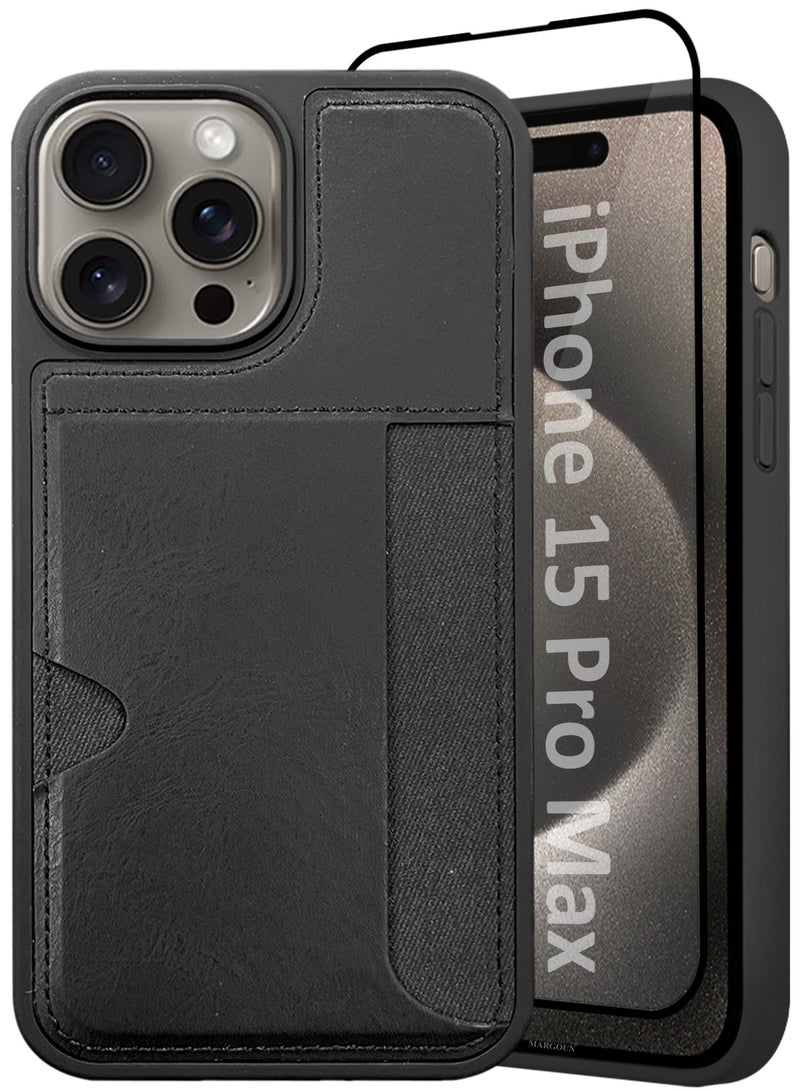 MARGOUN iPhone 15 Pro Max 2Packs Case Leather Antifingerprint Cover with Wallet Card Slot Shell, Side Insert Card Holder, Anti Fall Protection - Black Black-2  - Image 4