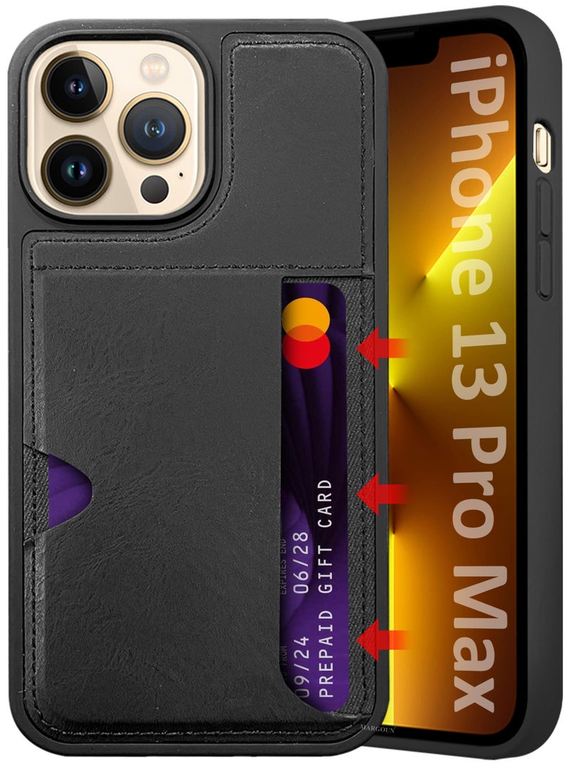 MARGOUN iPhone 13 Pro Max Case Leather Antifingerprint Cover with Wallet Card Slot Shell, Side Insert Card Holder, Anti Fall Protection - Black Black-1  - Image 1