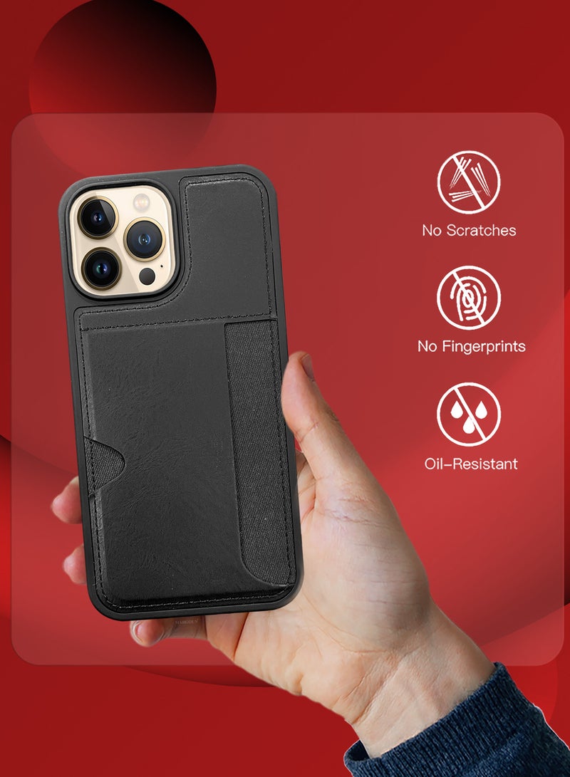 MARGOUN iPhone 13 Pro Max 3Packs Case Leather Antifingerprint Cover with Wallet Card Slot Shell, Side Insert Card Holder, Anti Fall Protection - Black Black-3 - Image 5