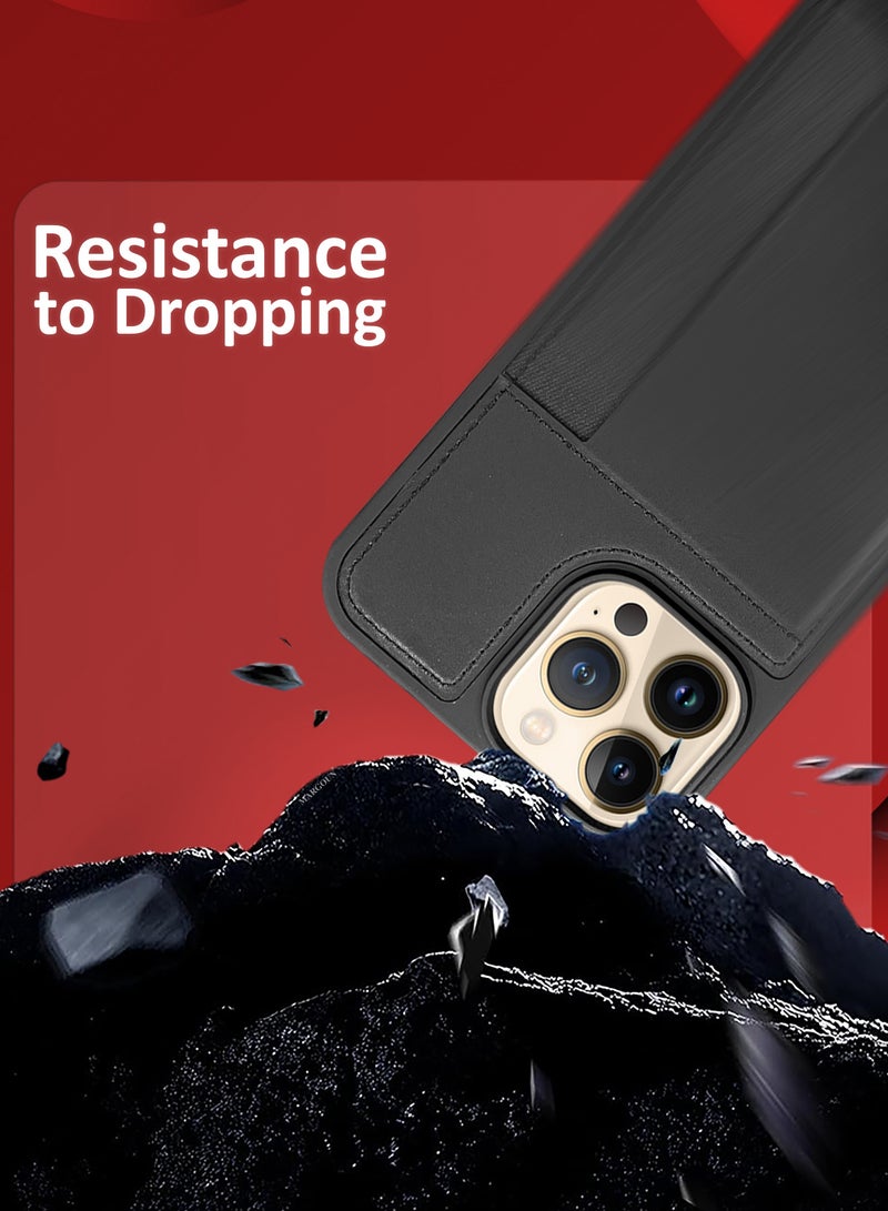 MARGOUN iPhone 13 Pro Max 3Packs Case Leather Antifingerprint Cover with Wallet Card Slot Shell, Side Insert Card Holder, Anti Fall Protection - Black Black-3 - Image 4