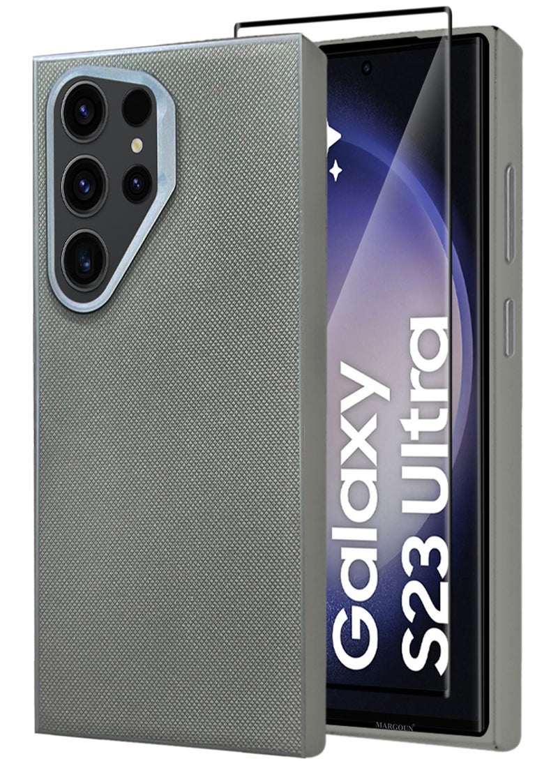 مارجون Samsung Galaxy S23 Ultra 2 Pack Vegan Leather Case, 1 Cover with 1 Screen Protector, Slim Fit, Raised Edges for Camera and Screen Protection Grey-2 - Image 2