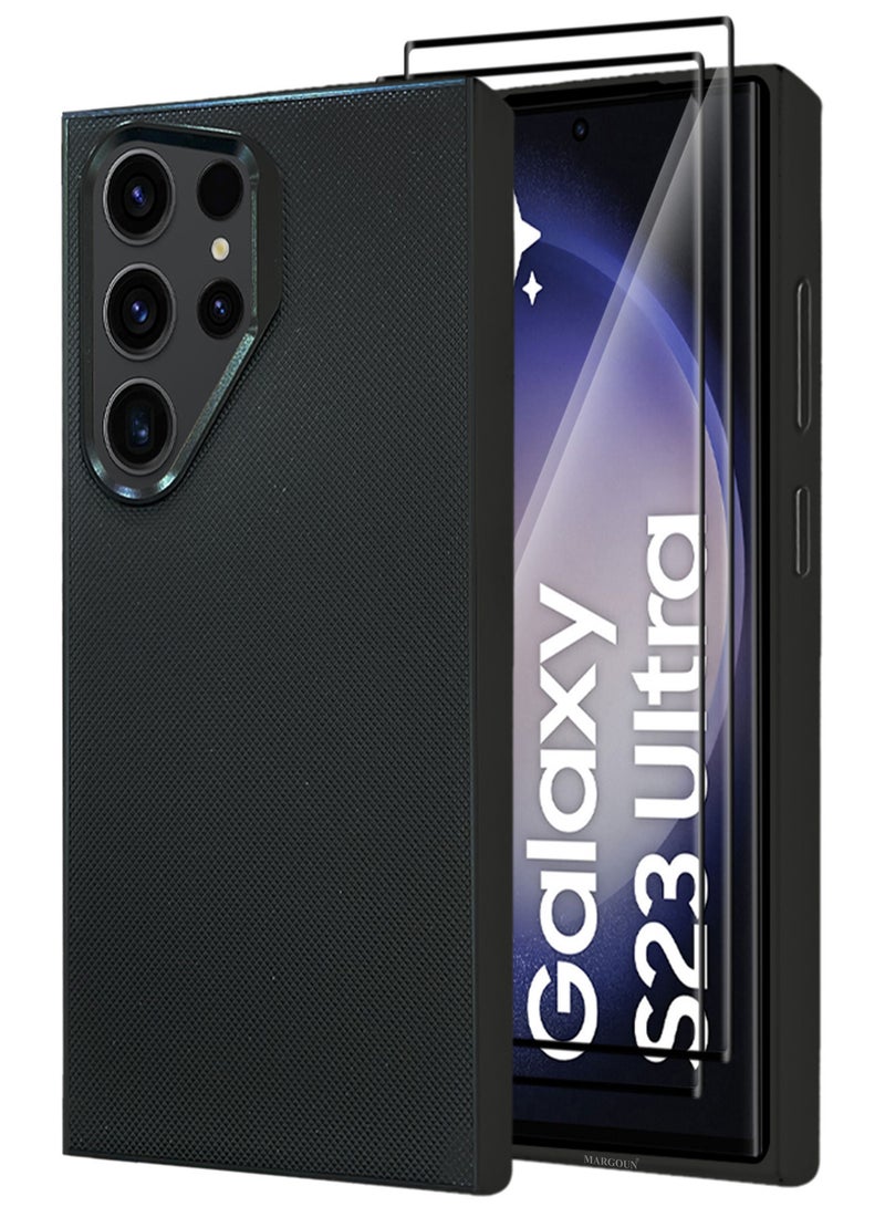 MARGOUN Samsung Galaxy S23 Ultra 3 Pack Vegan Leather Case, 1 Cover with 2 Screen Protectors, Slim Fit, Raised Edges for Camera and Screen Protection Black-3 - Image 2