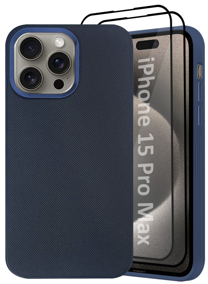 MARGOUN iPhone 15 Pro Max 3 Pack Vegan Leather Case, 1 Cover with 2 Screen Protectors, Slim Fit, Raised Edges for Camera and Screen Protection Blue-3 - Image 2