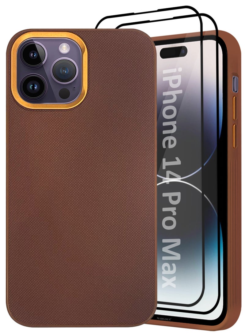 MARGOUN iPhone 14 Pro Max 3 Pack Vegan Leather Case, 1 Cover with 2 Screen Protectors, Slim Fit, Raised Edges for Camera and Screen Protection Brown-3 - Image 2
