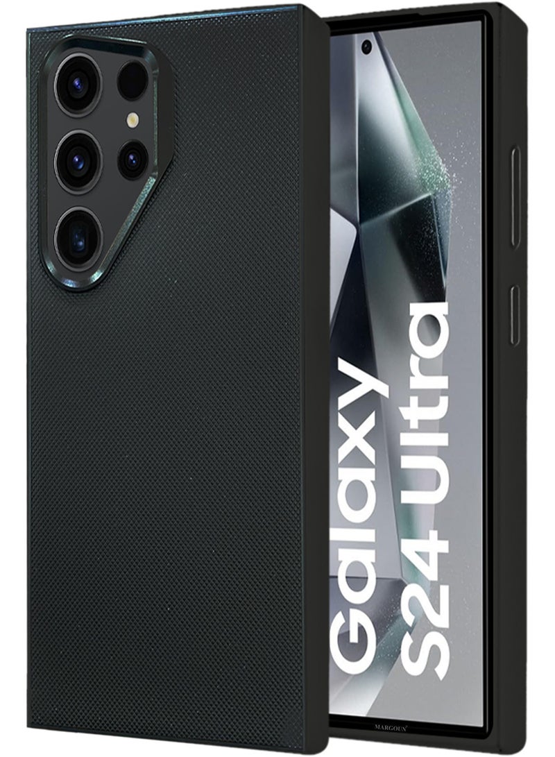 MARGOUN Samsung Galaxy S24 Ultra Vegan Leather Case Cover, Slim Fit, Raised Edges for Camera and Screen Protection Black-1 - Image 1