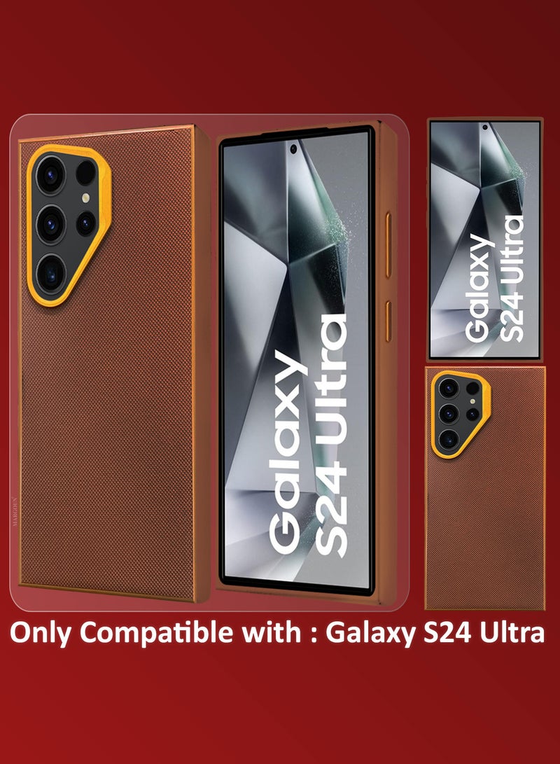 MARGOUN Samsung Galaxy S24 Ultra Vegan Leather Case Cover, Slim Fit, Raised Edges for Camera and Screen Protection Brown-1 - Image 2