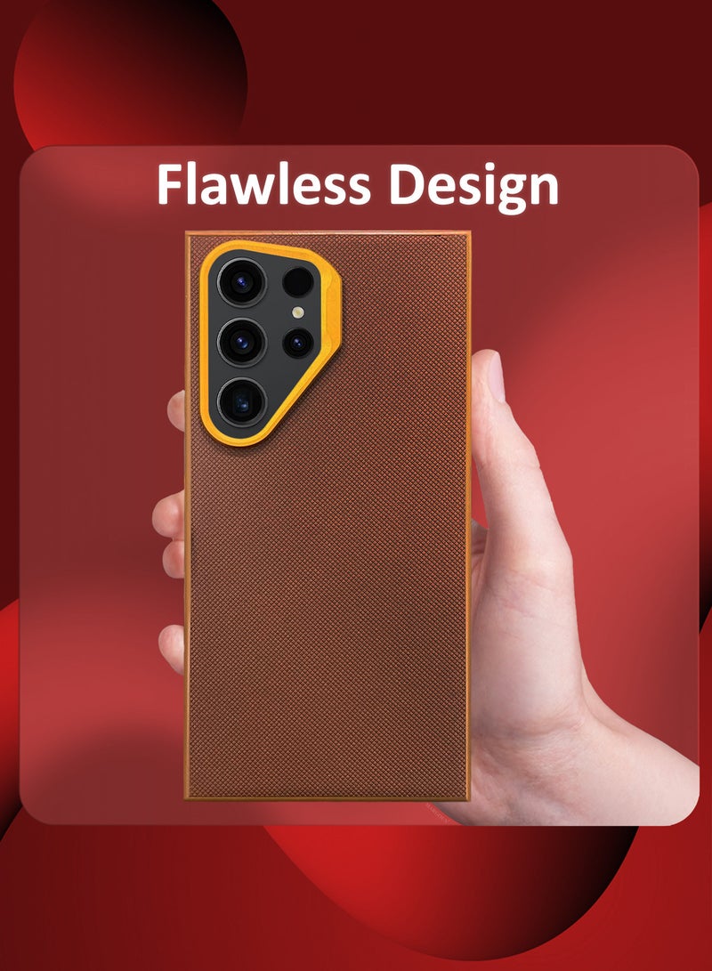 MARGOUN Samsung Galaxy S24 Ultra Vegan Leather Case Cover, Slim Fit, Raised Edges for Camera and Screen Protection Brown-1 - Image 5