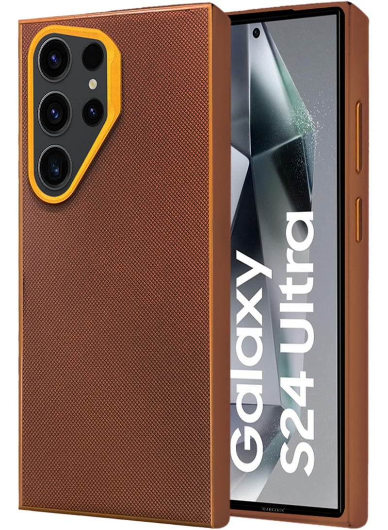 MARGOUN Samsung Galaxy S24 Ultra Vegan Leather Case Cover, Slim Fit, Raised Edges for Camera and Screen Protection Brown-1 - Image 1