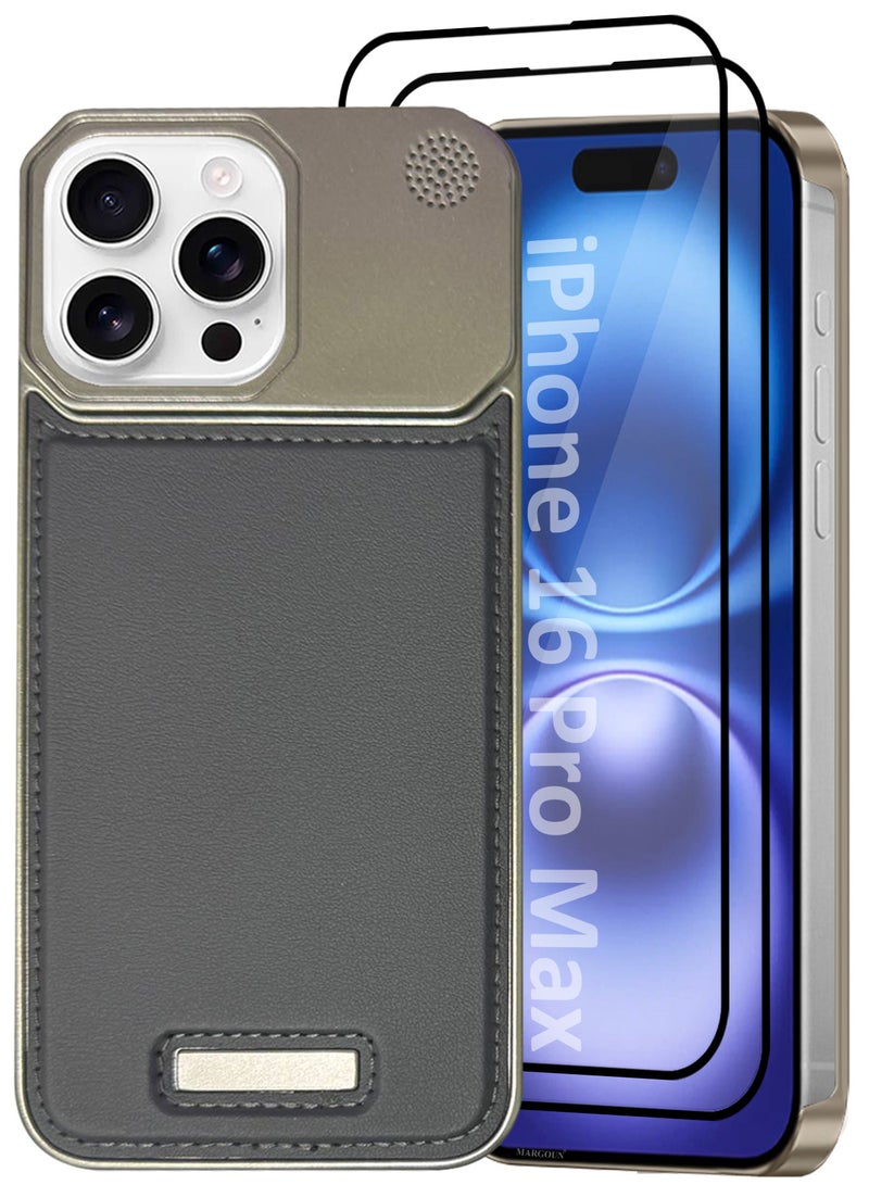 MARGOUN iPhone 16 Pro Max 3 Pack Case Leather Metal Design, Slim Lightweight Minimalist Cover,1 Case 2 Screen Protectors Dark Grey-3  - Image 2