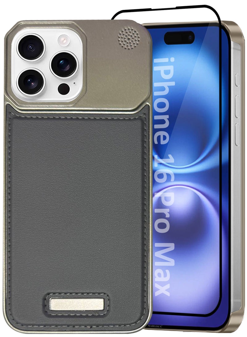 MARGOUN iPhone 16 Pro Max 2 Pack Case Leather Metal Design, Slim Lightweight Minimalist Cover,1 Case 1 Screen Protector Dark Grey-2 - Image 2