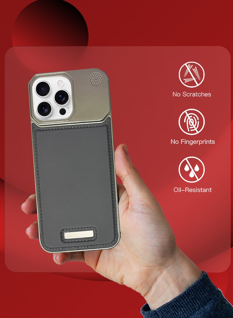 MARGOUN iPhone 16 Pro Max 2 Pack Case Leather Metal Design, Slim Lightweight Minimalist Cover,1 Case 1 Screen Protector Dark Grey-2 - Image 5